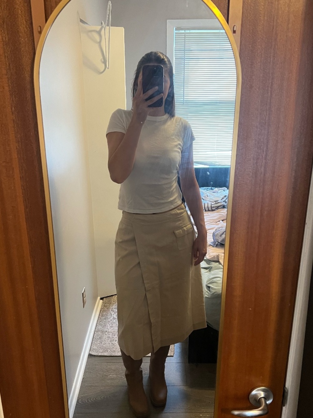 Casual Connection Linen & Cotton Blend Beige Midi Wrap Skirt